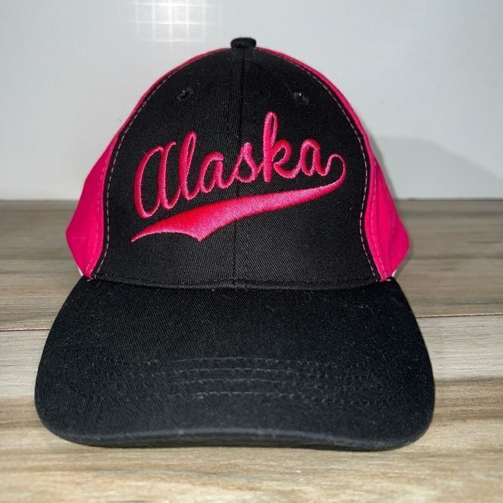 Alaska Embroidered Adjustable Baseball Hat Cap Pink and Black Impact Merchandise